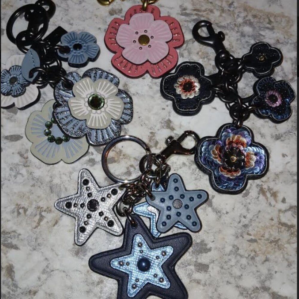 COACH Set of 3 Leather Flower Bag Charms/Key Chains and 1 Leather Star  BC/KC